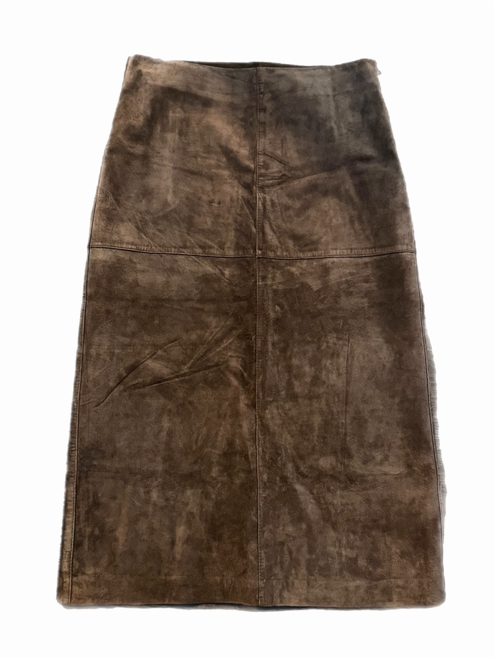 NWT Ann Taylor Chocolate Brown Suede Leather Midi Skirt - size 6